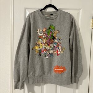 Men’s 90s Vintage Nickelodeon Gray Sweatshirt LG Rugrats Ren Stimpy Hey Arnold